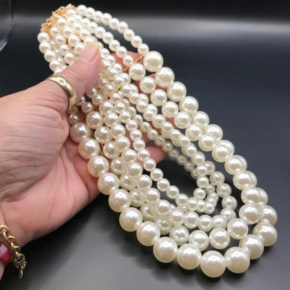 Multi Layer Graduated Faux Pearl Necklace - Picture 7 of 7